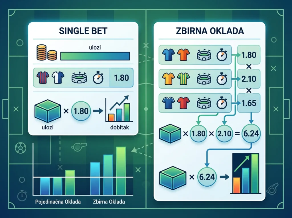 Matematička usporedba kombinirani i pojedinačnih oklada s primjerima isplata