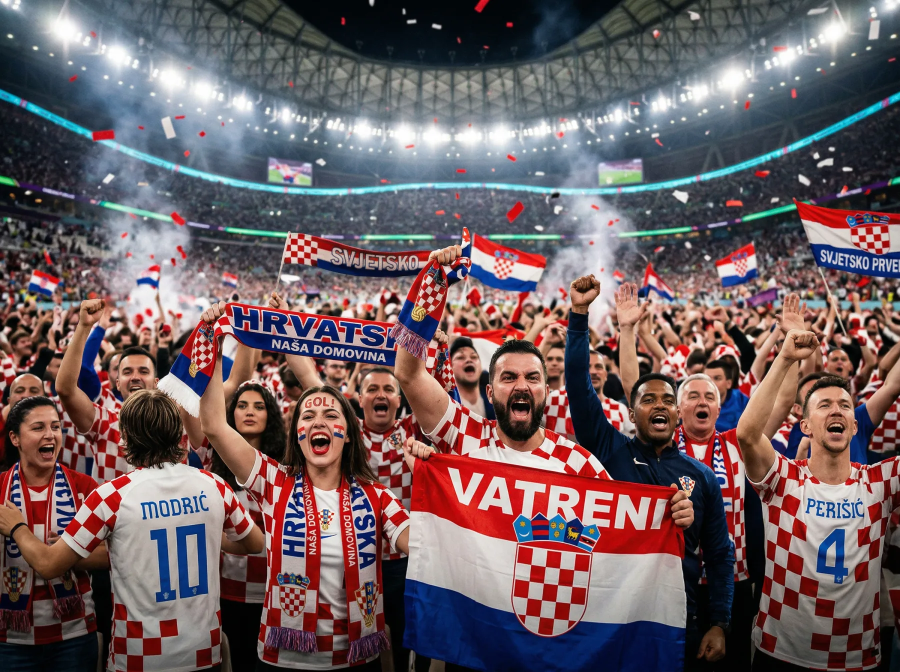 Navijači na prepunom stadionu slave gol na utakmici Svjetskog prvenstva